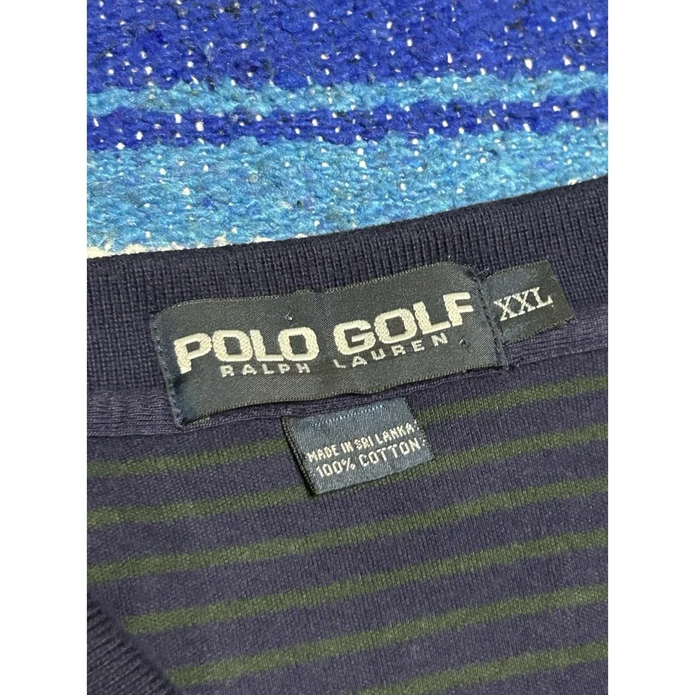 VTG Polo Golf Ralph Lauren Polo Shirt Mens 2XL Navy Green Stripe Embroidered